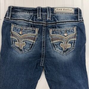 Rock Revival Reina Mid-Rise Distressed Skinny  Blue Jeans Raw Hem Size 27